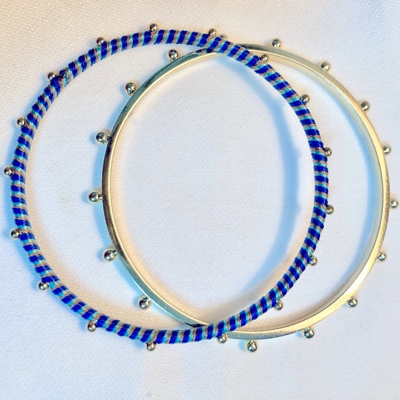 Bangle Bracelets Beaded Blue and Gold Like New - Picture 1 of 2